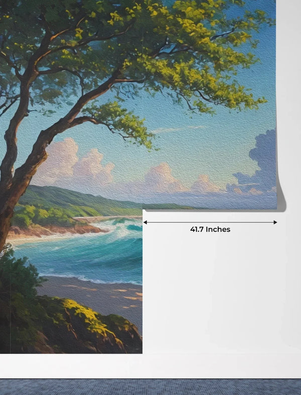 Beautiful Sea Waves and Tree Wallpaper, Oil Painting Mural, Oversized Custom Size Wall Art, Non-Woven, Non-Adhesive, Modern Wall Paper, Removable
