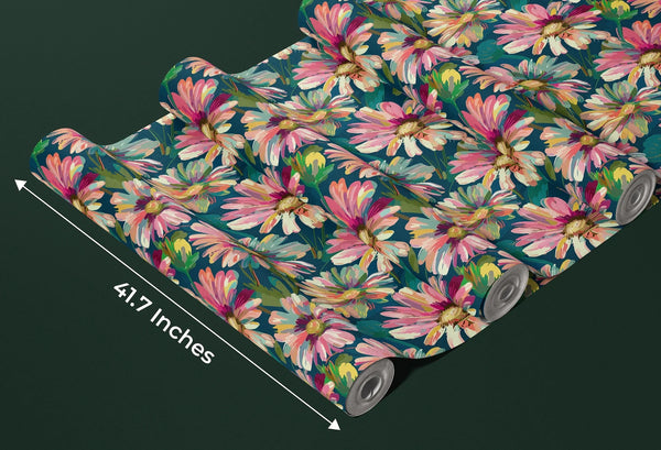 Abstract Flowers Blooming Wallpaper, Seamless Pattern Mural, Oversized Custom Size Wall Art, Non-Woven, Non-Adhesive, Modern Wall Paper, Removable