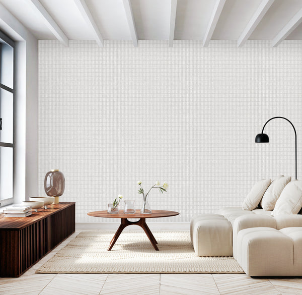 White Muse Grid Texture Wallpaper, Textured Wallpaper, Modern & Minimalist Wall Covering, Modern Look Neutral Colors Glittering Wall Decor