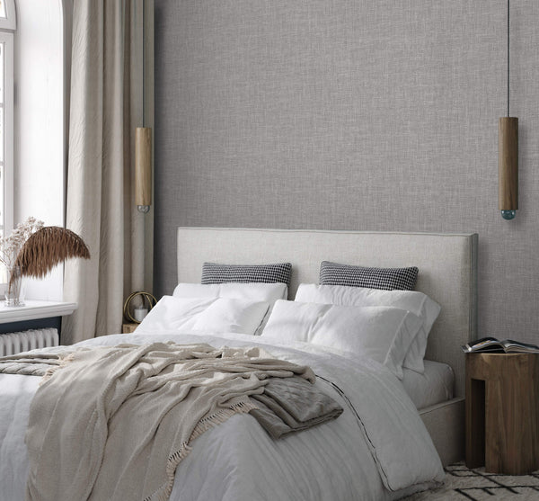 Gray Muse Linen Texture Wallpaper, Natural Wallpaper, Modern & Minimalist Wall Covering, Modern Look Neutral Colors Glittering Wallcovering