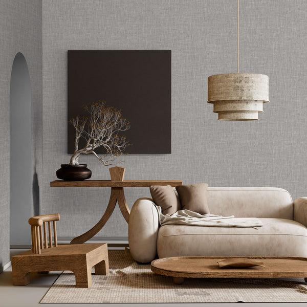 Gray Muse Linen Texture Wallpaper, Natural Wallpaper, Modern & Minimalist Wall Covering, Modern Look Neutral Colors Glittering Wallcovering