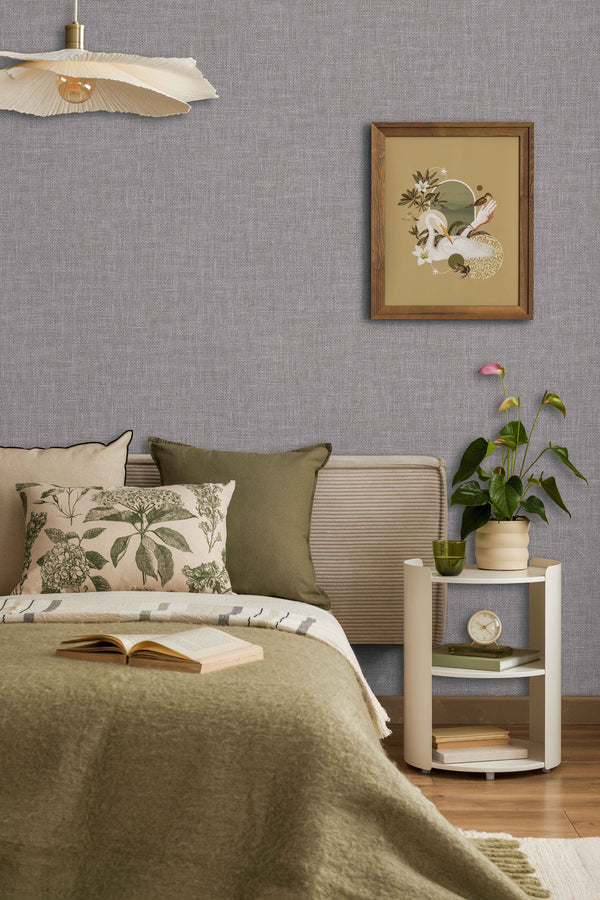 Gray Muse Linen Texture Wallpaper, Natural Wallpaper, Modern & Minimalist Wall Covering, Modern Look Neutral Colors Glittering Wallcovering