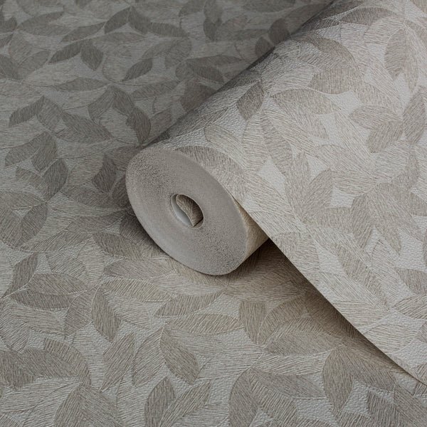 Gray Leaf Pattern Wallpaper, Natural Wallpaper, Modern & Minimalist Wall Covering, Modern Look Neutral Colors Glittering Wallcovering