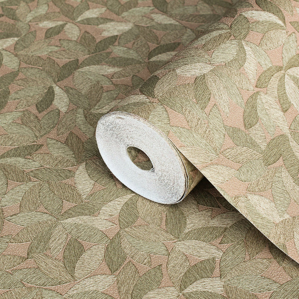Green Leaf Pattern Wallpaper, Natural Wallpaper, Modern & Minimalist Wall Covering, Modern Look Neutral Colors Glittering Wallcovering