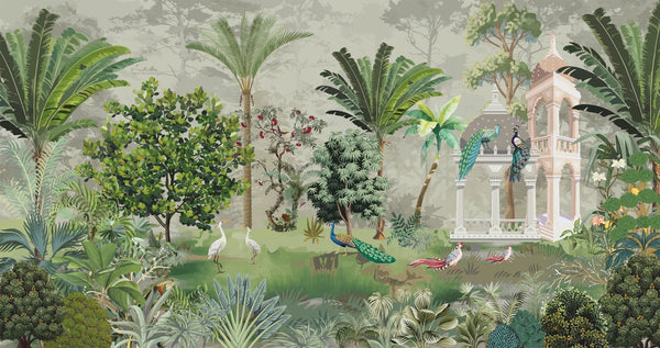 Palm Trees Tropical Wallpaper, Mughal Garden Wall Mural, Oversized Custom Size Wall Art, Non-Woven, Non-Adhesive, Modern Wall Paper, Removable