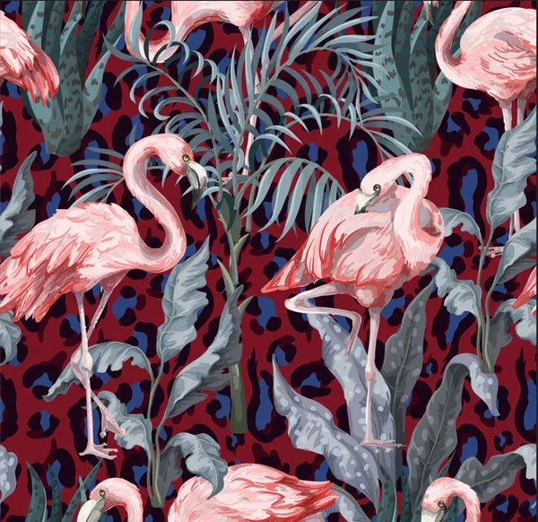 Pink Flamingo Wallpaper, Seamless Pattern Mural, Oversized Custom Size Wall Art, Non-Woven, Non-Adhesive, Modern Wall Paper, Removable