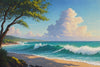 Beautiful Sea Waves and Tree Wallpaper, Oil Painting Mural, Oversized Custom Size Wall Art, Non-Woven, Non-Adhesive, Modern Wall Paper, Removable