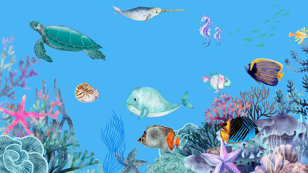Underwater Wallpaper, Sea Animals Mural, Oversized Custom Size Wall Art, Non-Woven, Non-Adhesive, Modern Wall Paper, Removable