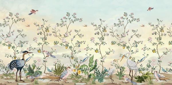 Blossom Trees Wallpaper, Chinoiserie Mural, Oversized Custom Size Wall Art, Non-Woven, Non-Adhesive, Modern Wall Paper, Removable