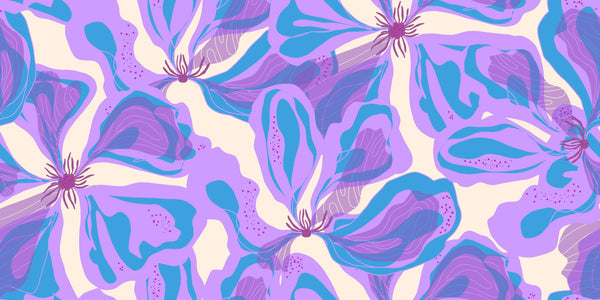 Abstract Purple Flowers Wallpaper, Seamless Pattern Mural, Oversized Custom Size Wall Art, Non-Woven, Non-Adhesive, Modern Wall Paper, Removable