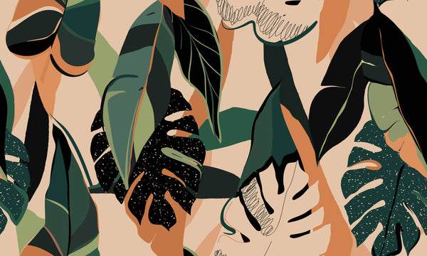 Modern Exotic Wallpaper, Jungle Plants Mural, Oversized Custom Size Wall Art, Non-Woven, Non-Adhesive, Modern Wall Paper, Removable