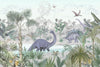 Blue Dino World Wallpaper, Jungle Mural, Oversized Custom Size Wall Art, Non-Woven, Non-Adhesive, Modern Wall Paper, Removable