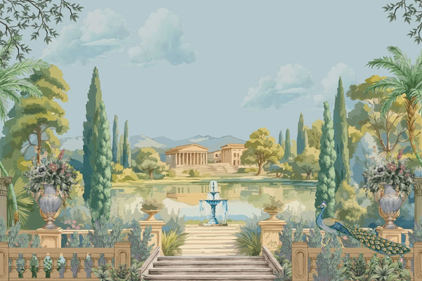 Ancient Roman Garden Wallpaper, Palace Fountain Mural, Oversized Custom Size Wall Art, Non-Woven, Non-Adhesive, Modern Wall Paper, Removable
