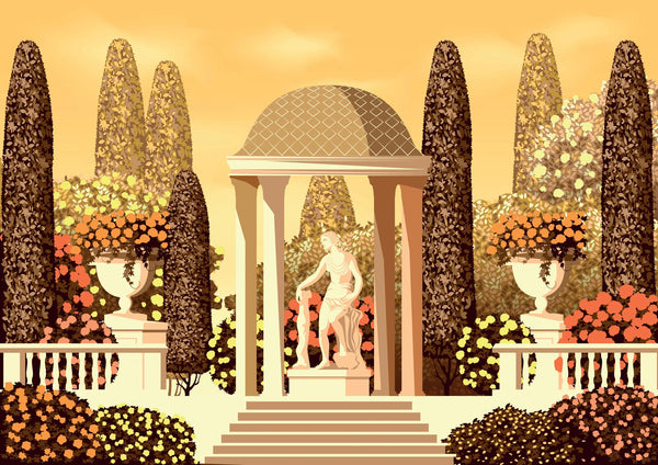 Flower Garden Wallpaper, Terrace in the Park Mural, Oversized Custom Size Wall Art, Non-Woven, Non-Adhesive, Modern Wall Paper, Removable