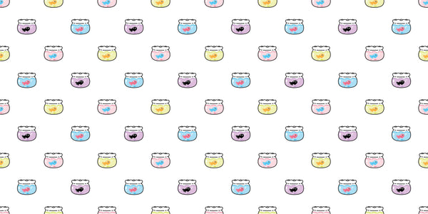 Goldfishes Doodle Wallpaper, Seamless Pattern Mural, Oversized Custom Size Wall Art, Non-Woven, Non-Adhesive, Modern Wall Paper, Removable