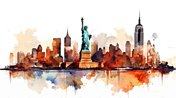 New York Wallpaper, Watercolor Mural, Oversized Custom Size Wall Art, Non-Woven, Non-Adhesive, Modern Wall Paper, Removable