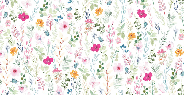 Watercolor Floral Wallpaper, Seamless Pattern Mural, Oversized Custom Size Wall Art, Non-Woven, Non-Adhesive, Modern Wall Paper, Removable