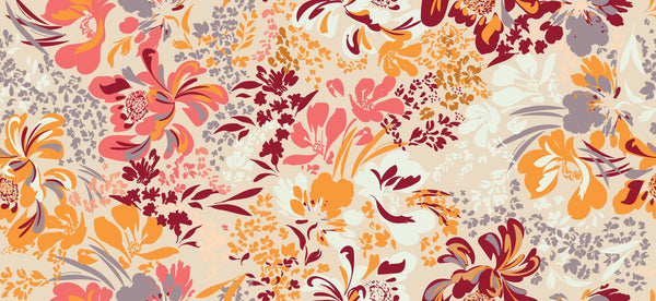 Floral Red and Yellow Wallpaper, Seamless Pattern Mural, Oversized Custom Size Wall Art, Non-Woven, Non-Adhesive, Modern Wall Paper, Removable