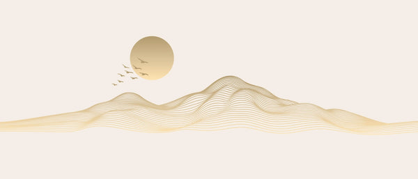 Abstract Gold Landscape Wallpaper, Mountain and Birds Mural, Oversized Custom Size Wall Art, Non-Woven, Non-Adhesive, Modern Wall Paper, Removable