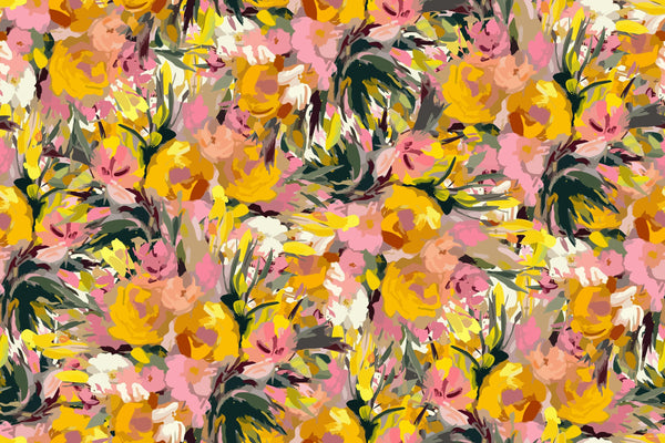 Oil Painted Floral Wallpaper, Seamless Pattern Mural, Oversized Custom Size Wall Art, Non-Woven, Non-Adhesive, Modern Wall Paper, Removable