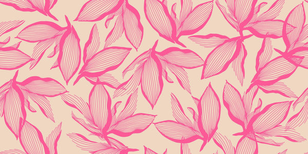 Pink Exotic Flowers Wallpaper, Seamless Pattern Mural, Oversized Custom Size Wall Art, Non-Woven, Non-Adhesive, Modern Wall Paper, Removable