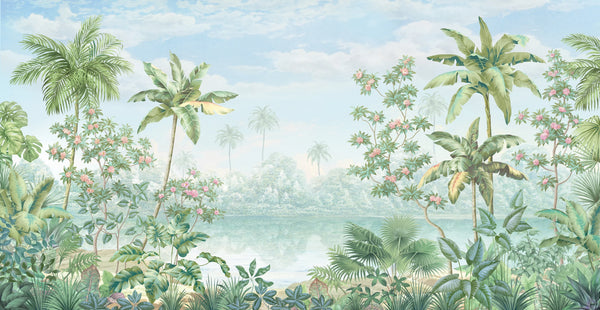 Tropic Flowers Wallpaper, Landscape Mural, Oversized Custom Size Wall Art, Non-Woven, Non-Adhesive, Modern Wall Paper, Removable