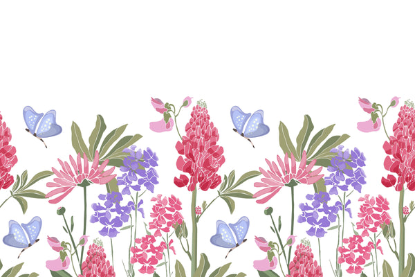 Spring Flowers Wallpaper, Seamless Pattern Mural, Oversized Custom Size Wall Art, Non-Woven, Non-Adhesive, Modern Wall Paper, Removable