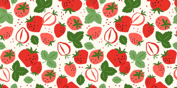 Strawberries, White Background Wallpaper, Seamless Pattern Mural, Oversized Custom Size Wall Art, Non-Woven, Non-Adhesive, Modern Wall Paper, Removable