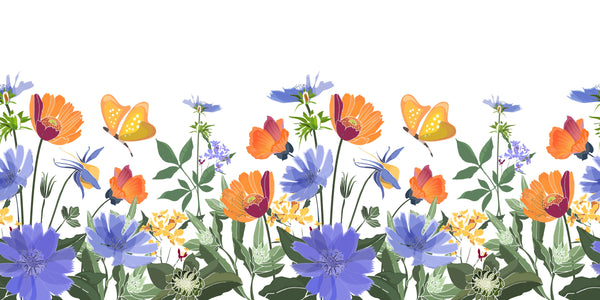 Summer Flowers Wallpaper, Seamless Pattern Mural, Oversized Custom Size Wall Art, Non-Woven, Non-Adhesive, Modern Wall Paper, Removable