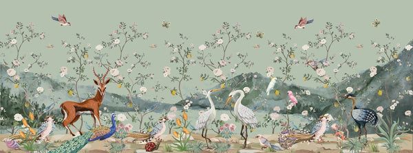 Chinoiserie, Birds Wallpaper, Seamless Pattern Mural, Oversized Custom Size Wall Art, Non-Woven, Non-Adhesive, Modern Wall Paper, Removable