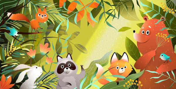 Forest Animals Wallpaper, Wild Woodland Mural, Oversized Custom Size Wall Art, Non-Woven, Non-Adhesive, Modern Wall Paper, Removable