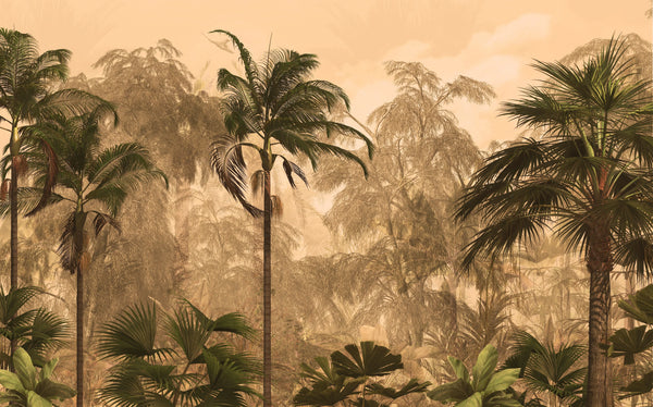 Tropical Palm Trees Wallpaper, Foggy Forest Mural, Oversized Custom Size Wall Art, Non-Woven, Non-Adhesive, Modern Wall Paper, Removable