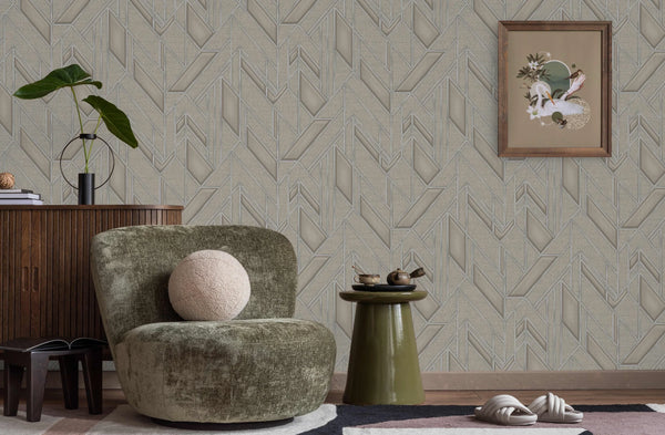 Textured Taupe Geometric Wallpaper, Natural Wallpaper, Modern & Minimalist Wall Covering,Modern Look Neutral Colors Glittering Wallcovering