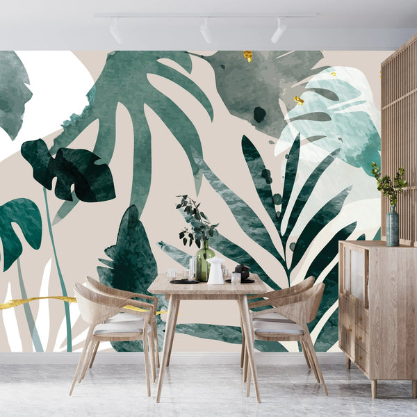 Abstract Art Gold Wallpaper, Tropical Leaves Mural, Oversized Custom Size Wall Art, Non - Woven, Non - Adhesive, Modern Wall Paper, Removable - Adawall Wallpaper - Registered Trade Accounts Only, Wallpaper Wholesale Account - W77727 - Adawall Wholesale - Wallpaper Wholesaler