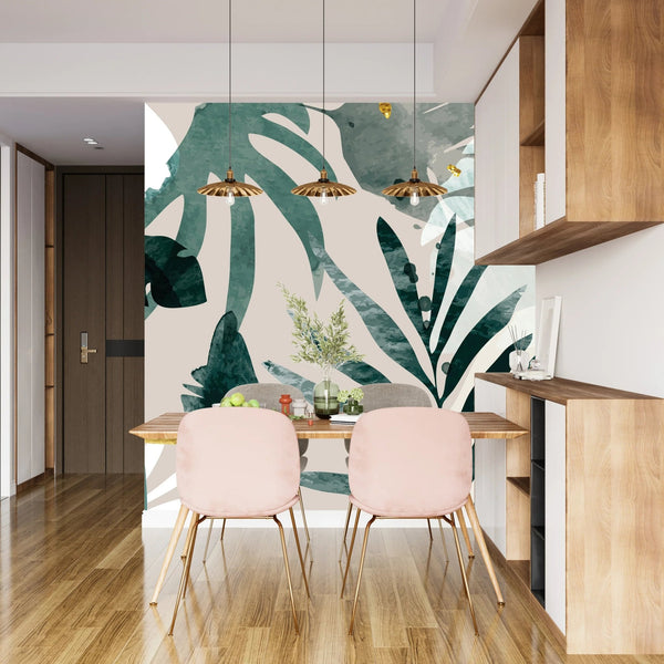 Abstract Art Gold Wallpaper, Tropical Leaves Mural, Oversized Custom Size Wall Art, Non - Woven, Non - Adhesive, Modern Wall Paper, Removable - Adawall Wallpaper - Registered Trade Accounts Only, Wallpaper Wholesale Account - W77727 - Adawall Wholesale - Wallpaper Wholesaler
