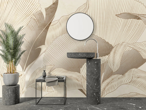 Abstract Botanical Wallpaper, Brown and Beige Wall Mural, Oversized Custom Size Wall Art, Non - Woven, Non - Adhesive, Modern Wall Paper, Removable - Adawall Wallpaper - Registered Trade Accounts Only, Wallpaper Wholesale Account - W77488 - Adawall Wholesale - Wallpaper Wholesaler