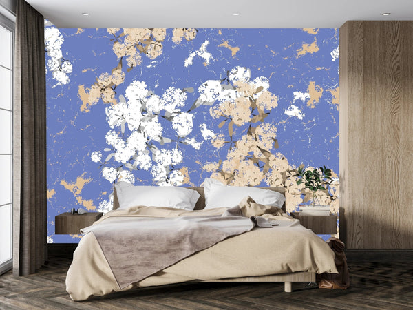 Abstract Floral, Blue Background Wallpaper, Seamless Pattern Mural, Oversized Custom Size Wall Art, Non - Woven, Non - Adhesive, Modern Wall Paper, Removable - Adawall Wallpaper - Registered Trade Accounts Only, Wallpaper Wholesale Account - W78171 - Adawall Wholesale - Wallpaper Wholesaler