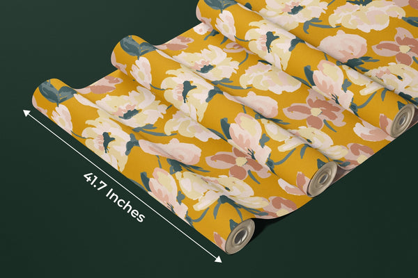 Abstract Floral, Yellow Background Wallpaper, Seamless Pattern Mural, Oversized Custom Size Wall Art, Non - Woven, Non - Adhesive, Modern Wall Paper, Removable - Adawall Wallpaper - Registered Trade Accounts Only, Wallpaper Wholesale Account - W78082 - Adawall Wholesale - Wallpaper Wholesaler