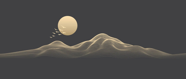 Abstract Gold Landscape Wallpaper, Mountain and Birds, Black Background Mural, Oversized Custom Size Wall Art, Non - Woven, Non - Adhesive, Modern Wall Paper, Removable - Adawall Wallpaper - Registered Trade Accounts Only, Wallpaper Wholesale Account - W77909 - Adawall Wholesale - Wallpaper Wholesaler