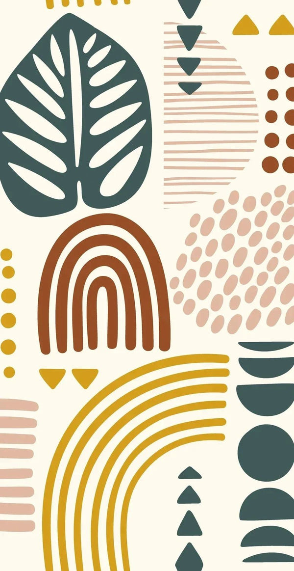 Abstract Leaves and Geometric Shapes Wallpaper, Seamless Pattern Mural, Oversized Custom Size Wall Art, Non - Woven, Non - Adhesive, Modern Wall Paper, Removable - Adawall Wallpaper - Registered Trade Accounts Only, Wallpaper Wholesale Account - t_W78065 - Adawall Wholesale - Wallpaper Wholesaler