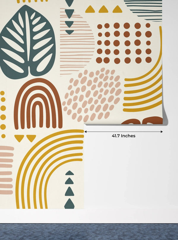 Abstract Leaves and Geometric Shapes Wallpaper, Seamless Pattern Mural, Oversized Custom Size Wall Art, Non - Woven, Non - Adhesive, Modern Wall Paper, Removable - Adawall Wallpaper - Registered Trade Accounts Only, Wallpaper Wholesale Account - W78065 - Adawall Wholesale - Wallpaper Wholesaler