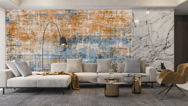 Abstract Retro Wallpaper, Blue and Orange Mural, Oversized Custom Size Wall Art, Non - Woven, Non - Adhesive, Modern Wall Paper, Removable - Adawall Wallpaper - Registered Trade Accounts Only, Wallpaper Wholesale Account - W78219 - Adawall Wholesale - Wallpaper Wholesaler