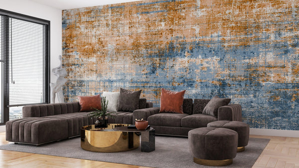 Abstract Retro Wallpaper, Blue and Orange Mural, Oversized Custom Size Wall Art, Non - Woven, Non - Adhesive, Modern Wall Paper, Removable - Adawall Wallpaper - Registered Trade Accounts Only, Wallpaper Wholesale Account - W78219 - Adawall Wholesale - Wallpaper Wholesaler