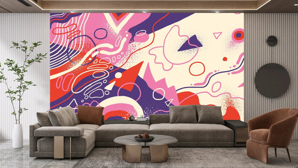 Abstract Shapes Wallpaper, Purple and Pink Mural, Oversized Custom Size Wall Art, Non - Woven, Non - Adhesive, Modern Wall Paper, Removable - Adawall Wallpaper - Registered Trade Accounts Only, Wallpaper Wholesale Account - W77621 - Adawall Wholesale - Wallpaper Wholesaler