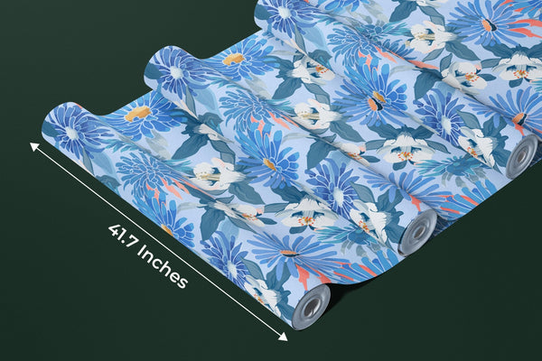 Art Blue Floral Wallpaper, Seamless Pattern Mural, Oversized Custom Size Wall Art, Non - Woven, Non - Adhesive, Modern Wall Paper, Removable - Adawall Wallpaper - Registered Trade Accounts Only, Wallpaper Wholesale Account - W78013 - Adawall Wholesale - Wallpaper Wholesaler