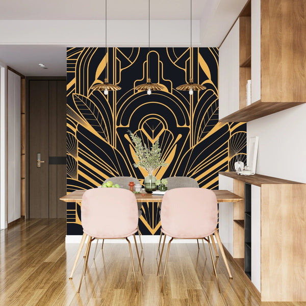 Art Deco Wallpaper, Geometric Gold Mural, Oversized Custom Size Wall Art, Non - Woven, Non - Adhesive, Modern Wall Paper, Removable - Adawall Wallpaper - Registered Trade Accounts Only, Wallpaper Wholesale Account - W77848 - Adawall Wholesale - Wallpaper Wholesaler