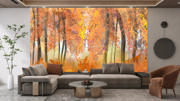 Autumn Forest Wallpaper, Oil Painting Mural, Oversized Custom Size Wall Art, Non - Woven, Non - Adhesive, Modern Wall Paper, Removable - Adawall Wallpaper - Registered Trade Accounts Only, Wallpaper Wholesale Account - W78164 - Adawall Wholesale - Wallpaper Wholesaler