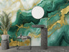Emerald Green Marble Wallpaper, Gold Abstract Mural, Oversized Custom Size Wall Art, Non-Woven, Non-Adhesive, Modern Wall Paper, Removable