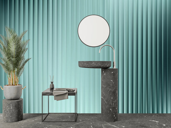 Corrugated Glass Effect Wallpaper, Blue, Green Mural, Oversized Custom Size Wall Art, Non-Woven, Non-Adhesive, Modern Wall Paper, Removable