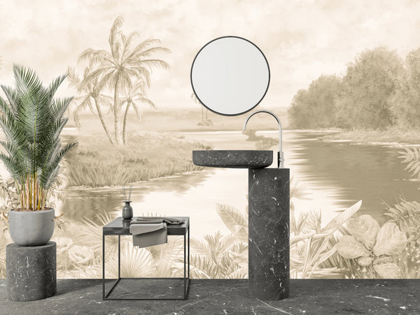 Tropics, Lake Wallpaper, Forest Mural, Oversized Custom Size Wall Art, Non-Woven, Non-Adhesive, Modern Wall Paper, Removable